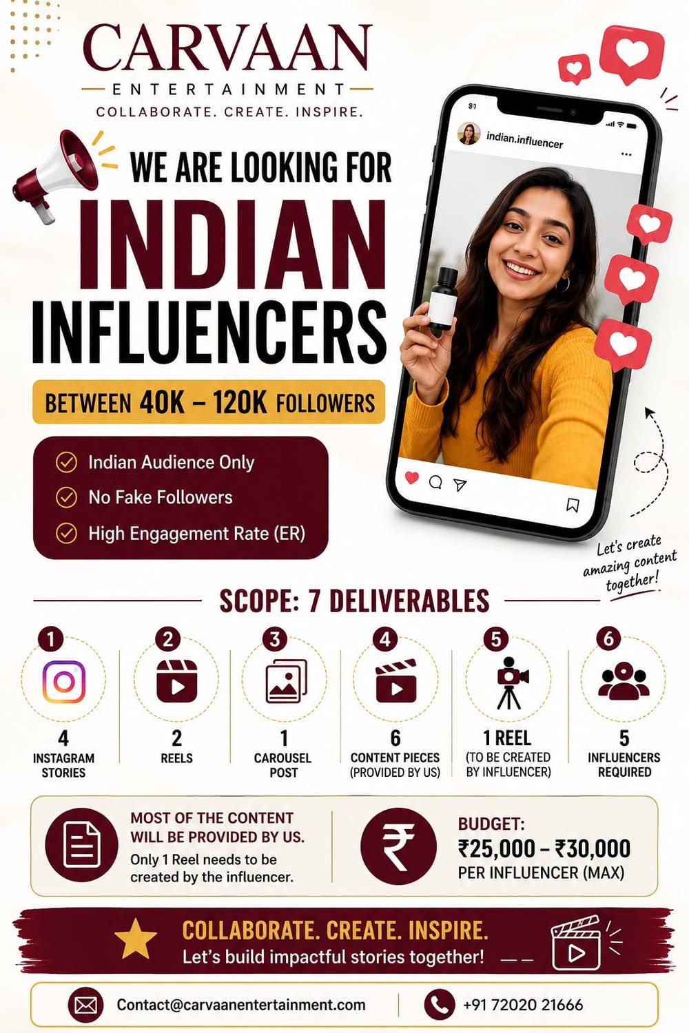 We're Looking for Indian Influencers (40K–120K Followers) — campaign flyer
